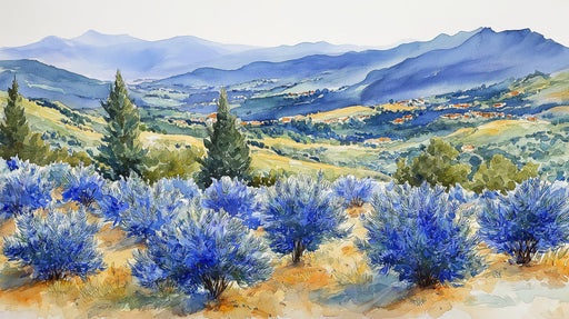 Blue Purple Scenic Mural Wallpaper | Watercolor Artistic Decoration