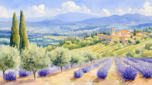Blue Purple Scenic Mural Wallpaper | Watercolor Artistic Decoration