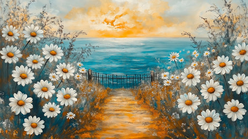 Coastal Sunset Daisy Mural Wallpaper | Fresh Natural Decoration