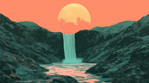 Mountain Waterfall Sunset Mural Wallpaper | Modern Nature Decoration