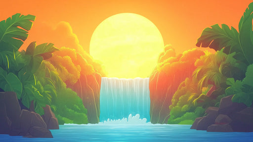 Mountain Waterfall Sunset Mural Wallpaper | Modern Nature Decoration
