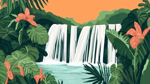 Jungle Waterfall Scene Mural Wallpaper | Tropical Modern Decoration