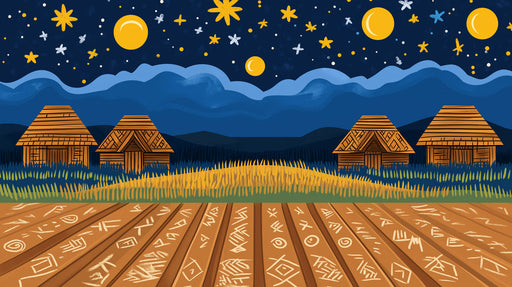 Night Village Starry Mural Wallpaper | Rustic Natural Decoration