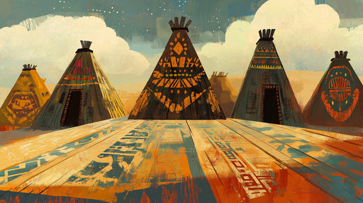 Teepee Tribal Scene Mural Wallpaper | Rustic Cultural
