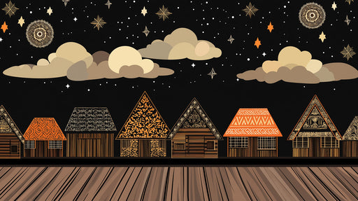 Night Village Star Pattern Mural Wallpaper | Whimsical Rustic Decoration