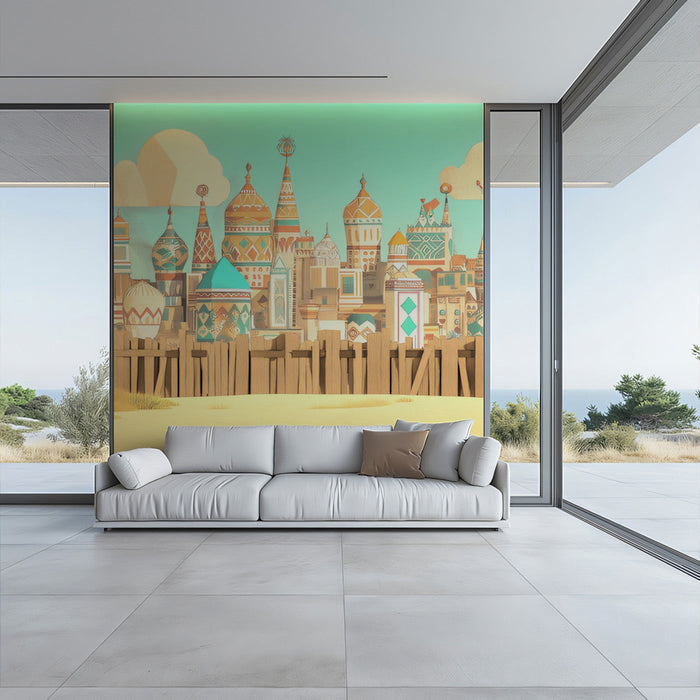 Colorful Dome Architecture Mural Wallpaper | Exotic Artistic Decoration