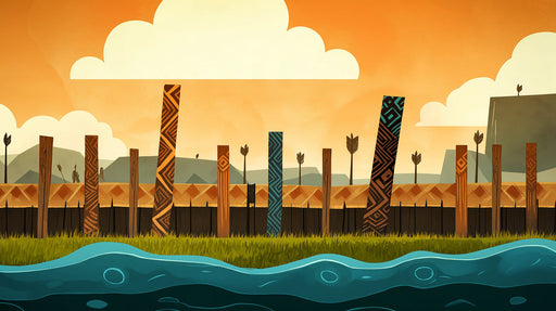 Tribal Totem Sunset Mural Wallpaper | Rustic Cultural Decoration