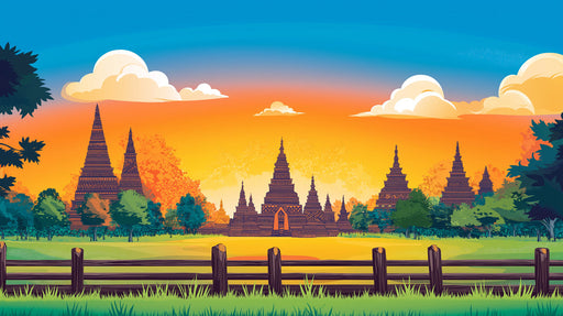 Pagoda Sunset Mural Wallpaper | Serene Decoration