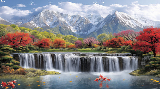 Mountain Waterfall Scenic Mural Wallpaper | Natural Majestic Decoration