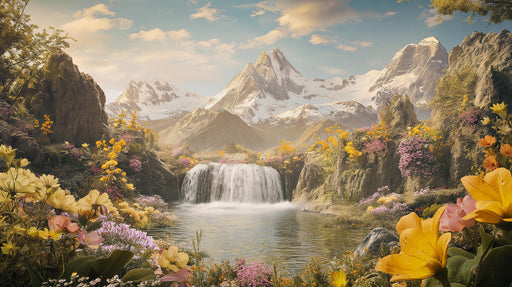 Flowering Mountain Mural Wallpaper | Lush Natural Decoration