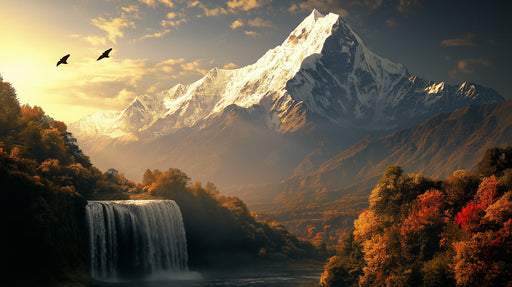 Sunset Mountain Birds Mural Wallpaper | Majestic Natural Decoration