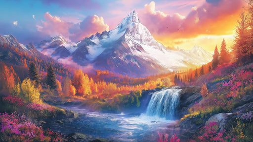 Vibrant Mountain Waterfall Mural Wallpaper | Lively Scenic Decoration