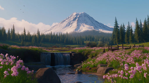 Arch Snow Mountain Floral Mural Wallpaper | Whimsical Alpine Decoration
