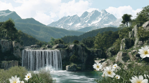 Waterfall Mountain Greenery Mural Wallpaper | Serene Natural Decoration