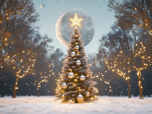 Christmas Tree Moonlit Mural Wallpaper | Festive Cozy Decoration