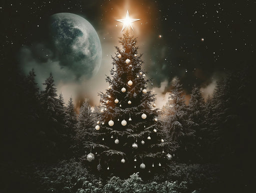 Christmas Tree Moonlit Mural Wallpaper | Festive Cozy Decoration