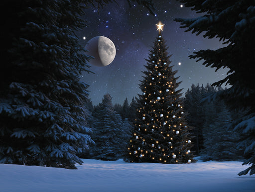 Christmas Tree Moonlit Mural Wallpaper | Festive Cozy Decoration