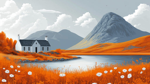 Rural Cottage Landscape Mural Wallpaper | Serene Rustic Decoration