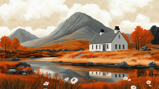 Rural Cottage Landscape Mural Wallpaper | Serene Rustic Decoration