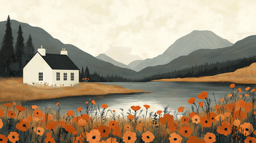 Rural Cottage Landscape Mural Wallpaper | Serene Rustic Decoration