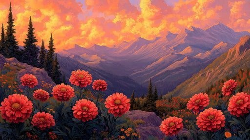 Arch Mountain Floral Sunset Mural Wallpaper | Whimsical Artistic Decoration