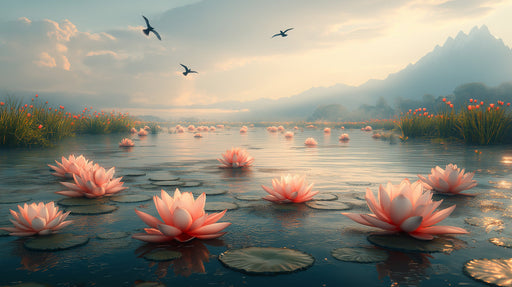 Lotus Lake Birds Mural Wallpaper | Peaceful Scenic Decoration
