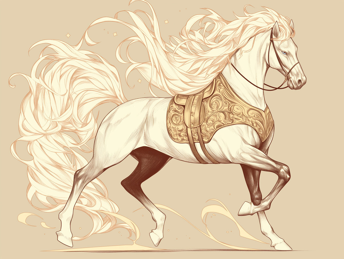 White Horse with Golden Saddle Mural Wallpaper | Luxurious Artistic