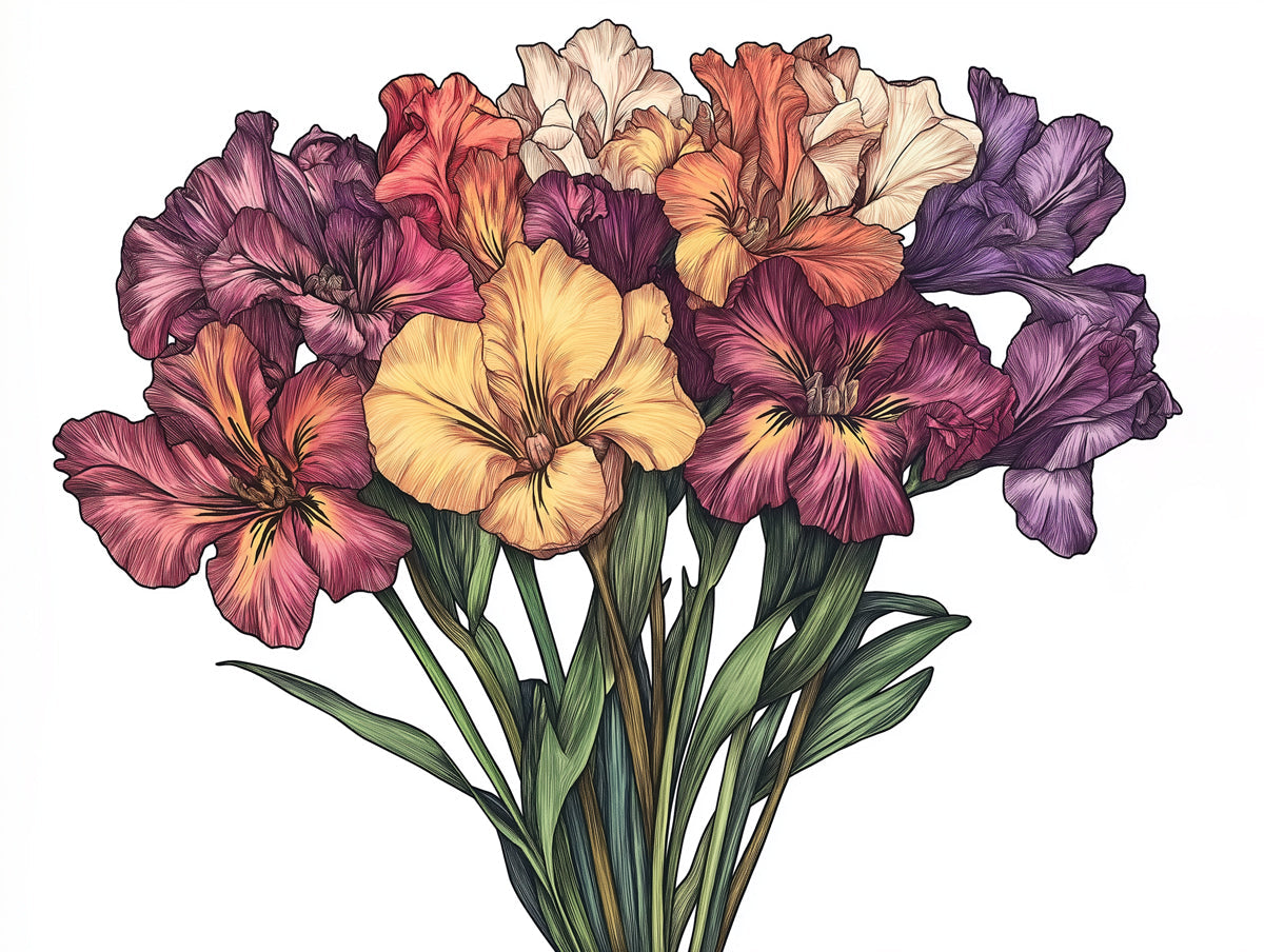 Iris Flower Cluster Mural Wallpaper | Vibrant Artistic Decoration