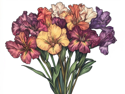 Iris Flower Cluster Mural Wallpaper | Vibrant Artistic Decoration