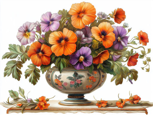 Pansy Floral Arrangement Mural Wallpaper | Classic Vibrant Decoration