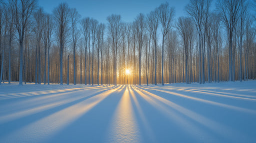 Snowy Forest Sunray Mural Wallpaper | Serene Natural Decoration