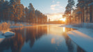 Lakeside Forest Sunset Mural Wallpaper | Scenic Tranquil Decoration