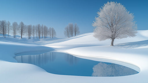 Frosted Tree Snowscape Mural Wallpaper | Tranquil Scenic Decoration