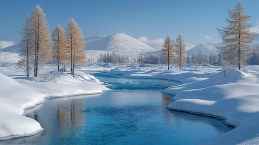 Snowy Mountain River Mural Wallpaper | Natural Peaceful Decoration