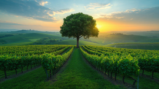 Vineyard Sunset Landscape Mural Wallpaper | Warm Rustic Decoration