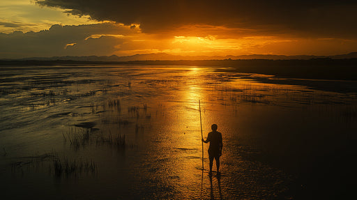 Golden River Silhouette Mural Wallpaper | Dramatic Artistic Decoration