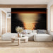Golden Sea Living Room Mural Wallpaper | Opulent Coastal Decoration