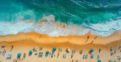 Beach Scene with Umbrellas Mural Wallpaper | Vibrant Coastal Decoration