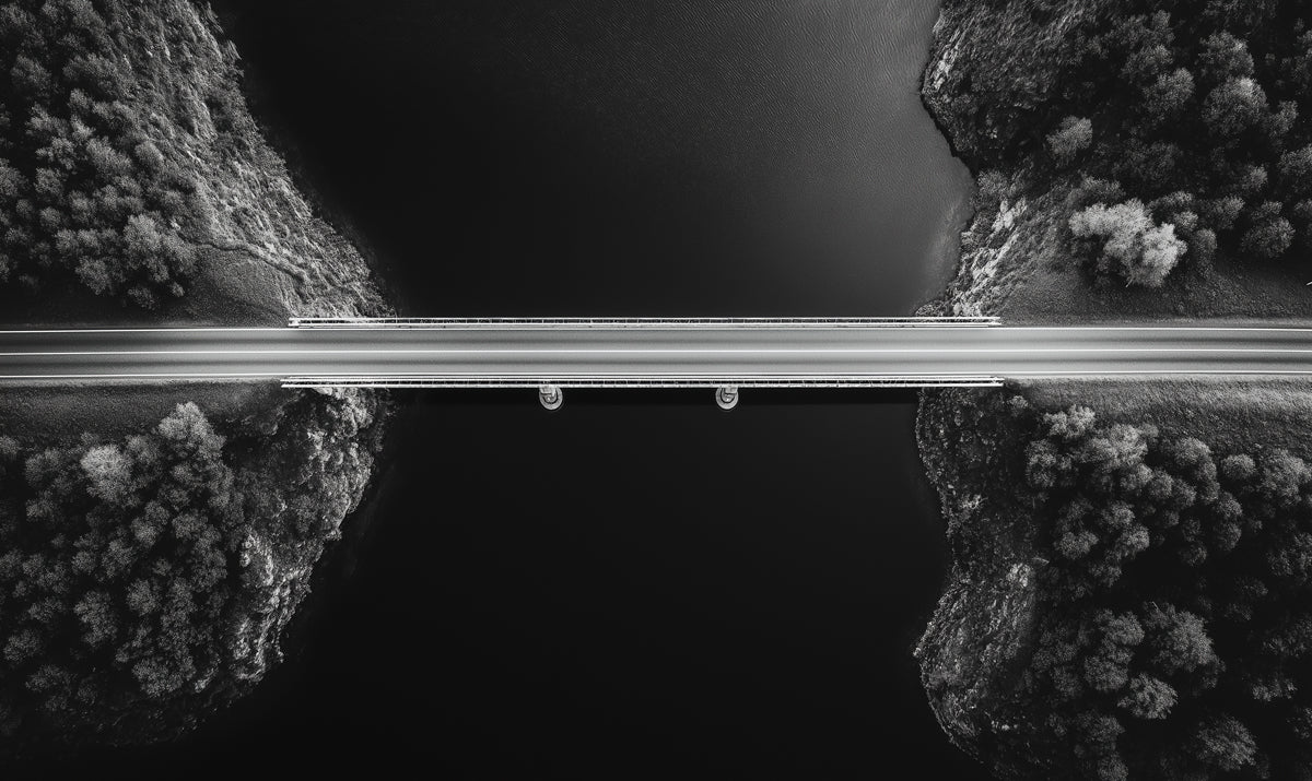 Black-and-White Bridge Over Water Mural Wallpaper | Modern Dramatic Decoration