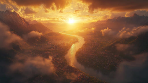 Golden Mountain River Office Mural Wallpaper | Dramatic Professional Decoration