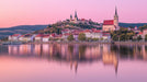 Pink Cityscape by the Lake Mural Wallpaper | Romantic Elegant Decoration