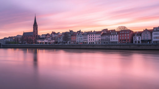 Pink Cityscape by the Lake Mural Wallpaper | Romantic Elegant Decoration