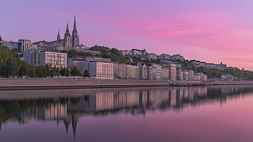 Pink Cityscape by the Lake Mural Wallpaper | Romantic Elegant Decoration