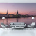 Pink Cityscape by the Lake Mural Wallpaper | Romantic Elegant Decoration
