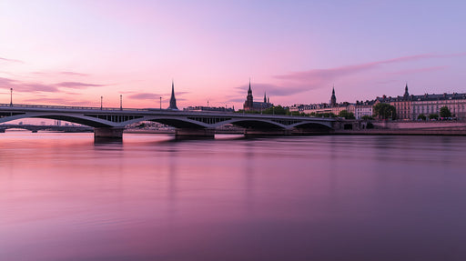 Purple City Bridge Sunset Mural Wallpaper | Dreamy Urban Decoration