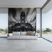 Black - and - White Clock Tower Mural Wallpaper | Bold Dramatic Decoration