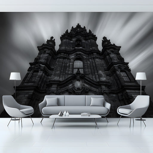 Gothic Church Monochrome Mural Wallpaper | Dramatic Elegant Decoration