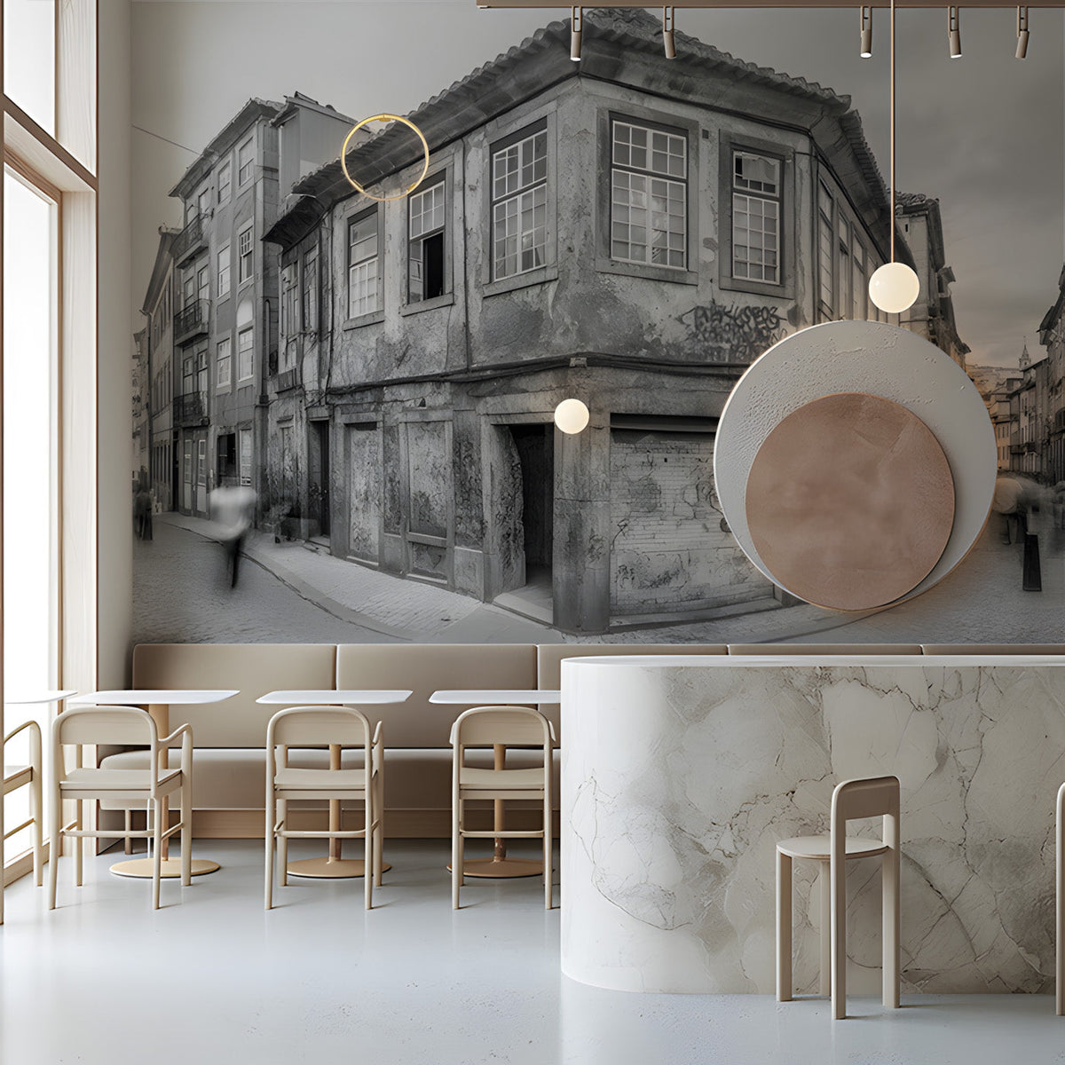 Old Street Corner Mural Wallpaper | Monochrome Urban Wall Decor