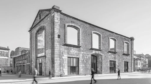 Ruined Building Monochrome Mural Wallpaper | Industrial Minimalist Decoration