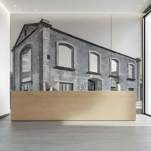 Ruined Building Monochrome Mural Wallpaper | Industrial Minimalist Decoration